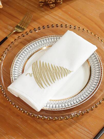 Guardanapo decorativo 1 peça 100% algodão com bordado de árvore dourada, resistente a manchas e óleo de alta qualidade, adequado para cozinha, mesa de jantar, escrivaninha, penteadeira, decoração de casa, sala de estar, quarto, quintal, interior e exterior, camping, festa em vila, armários, reuniões familiares, decorações de restaurantes de férias, festas e casamentos