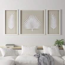 Framed Rice Paper Palm Leaves 3-piece Shadowbox Wall Decor Set - Beige - View 9