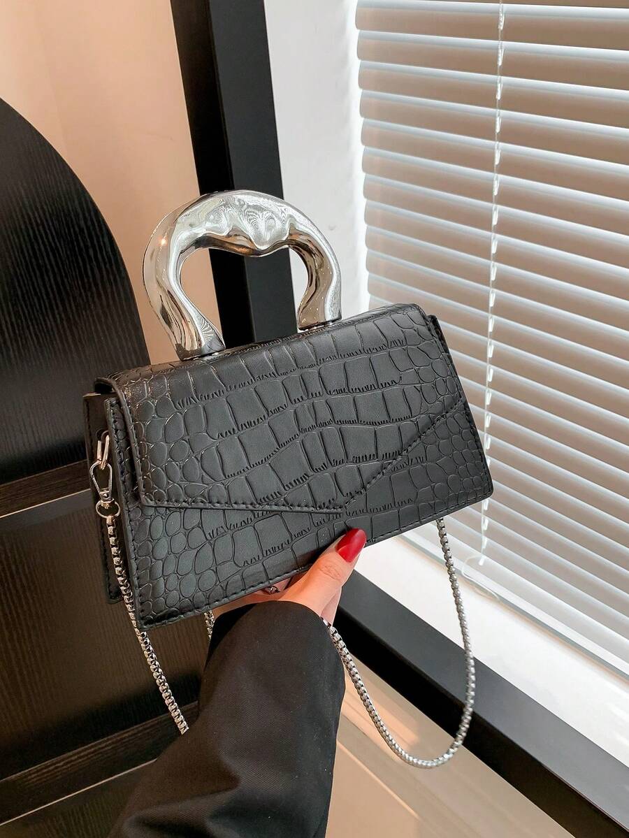 low tea 1pc Crocodile Pattern Women's Crossbody Bag - Black - View 1