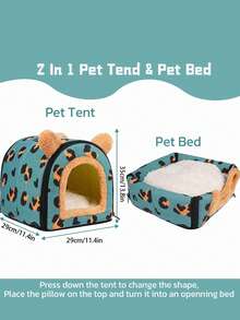 1pc Blue Leopard Print Pet Bed For All Seasons, Detachable And Suitable For Small Pets Weighing Less Than 5kg - Blue - View 2