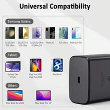45W Type-C 充电器，超快速充电 USB C 壁式充电器块，带 6.6 英尺 Type-C 转 C 快速充电线，兼容三星 Galaxy S23 Ultra/S23/S23+/S22/S22 Ultra/S22+/Note 10/20/S20/S21/S10 Galaxy Tab S7/S8（黑色） - 黑色 - 查看 6