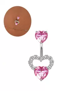 1 件 14G 肚脐环吊坠可爱粉色肚脐首饰心形透明 CZ 蝴蝶肚脐环女士肚脐穿孔棒套装情人节、妈妈、母亲、母亲节、礼物