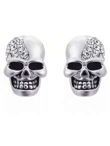 Arete Piercing Calavera Craneo Zirconia Acero Inoxidable - Plateado - Ver 3