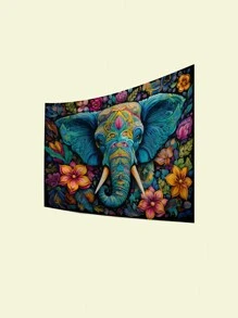 1 Stück Elefant Muster Stoff Wandteppich mit 3 Nägeln und 2 Clips zum Aufhängen, bedruckter rechteckiger Wandschmuck für Wohnzimmer, Schlafzimmer und Küche mit Vorhang, Fahne für Zimmer, Zimmer Dekoration, Wandteppich, Wandkunst, Zimmer Accessoires, Fahnen für Zimmer, Heimdekoration, Wandteppich