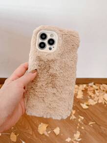 毛絨手機殼，防震柔軟毛絨套適用於蘋果 iPhone - 棕色 - 查看 1