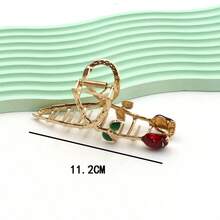 1pc Women's Metallic Red Rose Flower Hair Clamp Large Hair Claw Golden - Multicolor - View 3