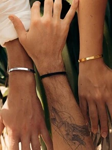 1 件不鏽鋼 18k 黑色簡約設計手鐲,男女通用,防褪色,適合送禮