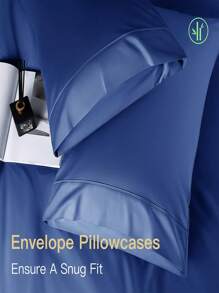 Bamboo Bed Sheets Set 4 Piece, 1800 Thread Count Super Silky Soft Sheet, 16 Inch Deep Pocket Breathable Sheet Set, Machine Washable- King/Queen - Navy Blue - View 6
