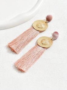1pair Oversized Tassel Statement Earrings - Pink - View 5