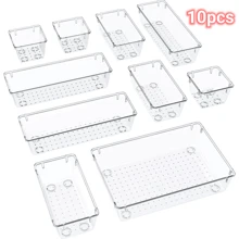 10pcs Drawer Organizer Set, Bathroom And Kitchen Drawer Cabinet Organizer Trays, Clear Storage Bins For Makeup, Jewelry, Utensils And Gadgets - White - View 1