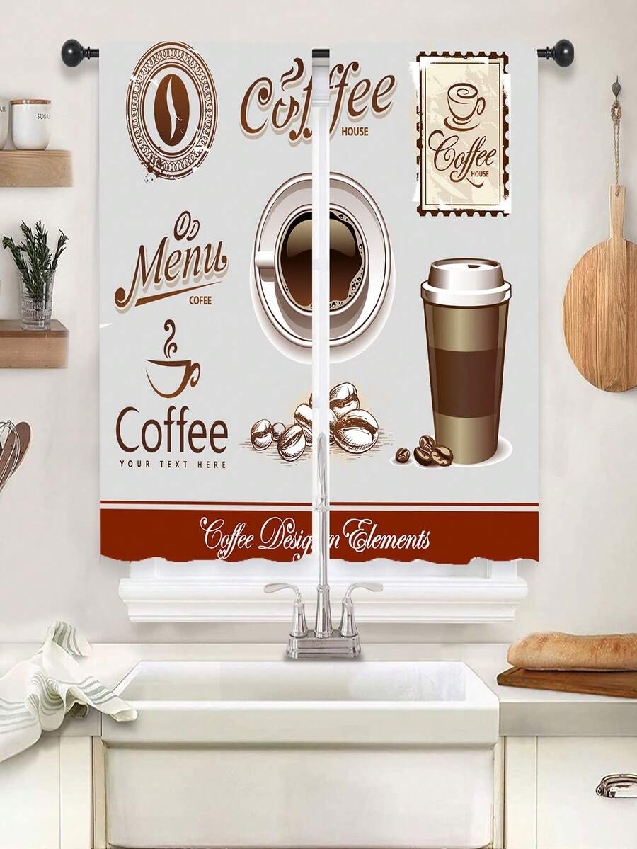 2 Miếng Dán Túi In Phòng bếp Rèm cửa Đối với Phòng ăn , Phòng khách , Cà phê Quán bar , Ngắn Cửa sổ - Cà phê nâu - Xem 1