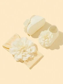 1入組可愛毛絨熊裝飾頭帶和1雙嬰兒襪子