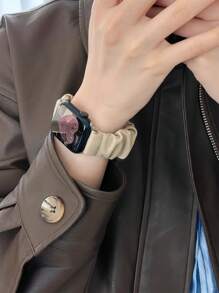 韓國彈性皮革錶帶與蘋果手錶帶9 8 7 38mm 42mm 49mm 40mm 41mm 45mm 44mm流行的女士手鍊,適用於3 6 5 4 - 卡其色 - 查看 2