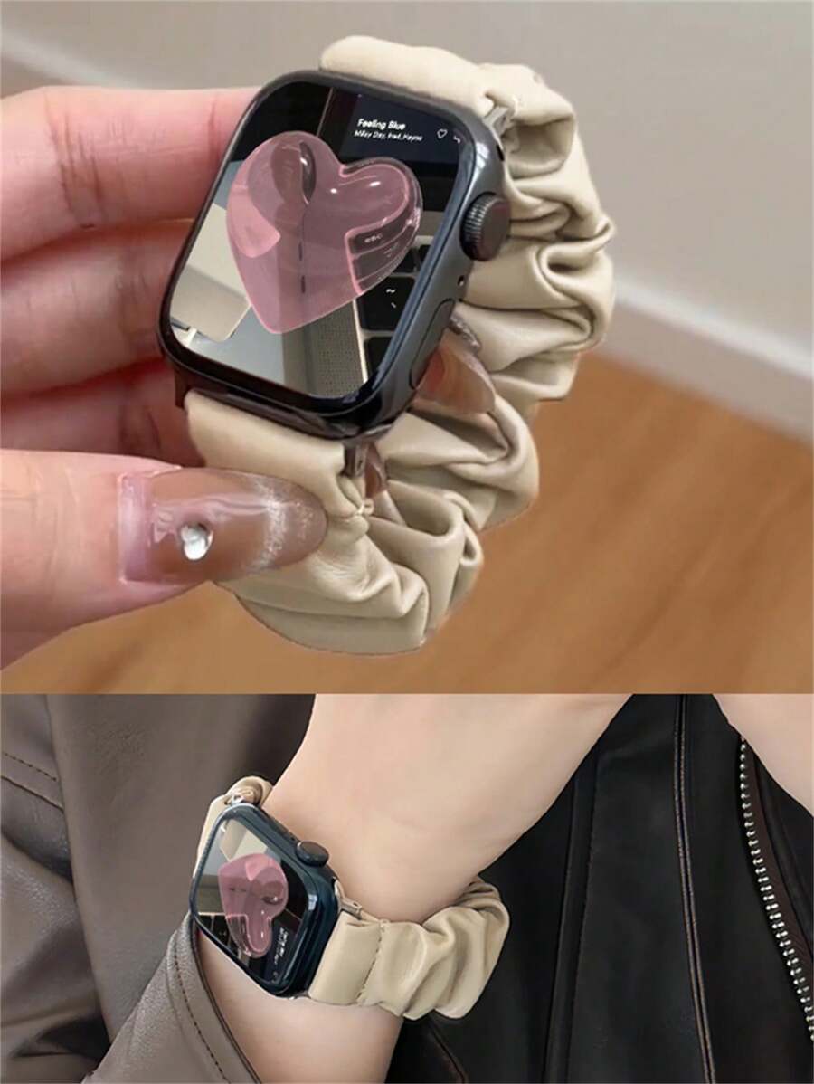 韓國彈性皮革錶帶與蘋果手錶帶9 8 7 38mm 42mm 49mm 40mm 41mm 45mm 44mm流行的女士手鍊,適用於3 6 5 4 - 卡其色 - 查看 1