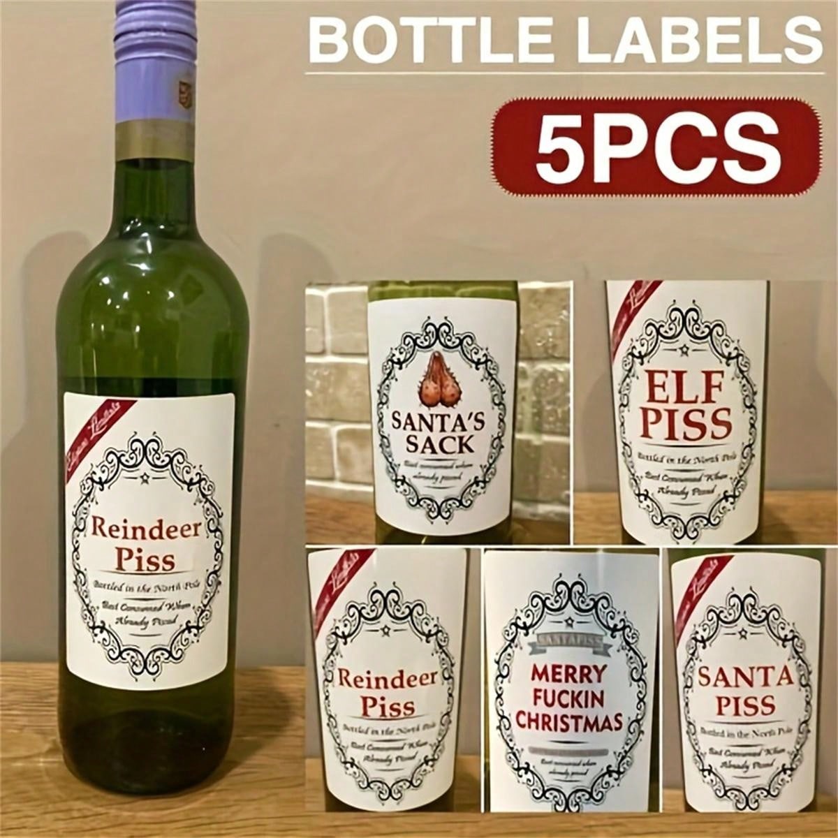 5/10pcs Funny Christmas Wine Labels For Bottles, Christmas Wine Bottle
