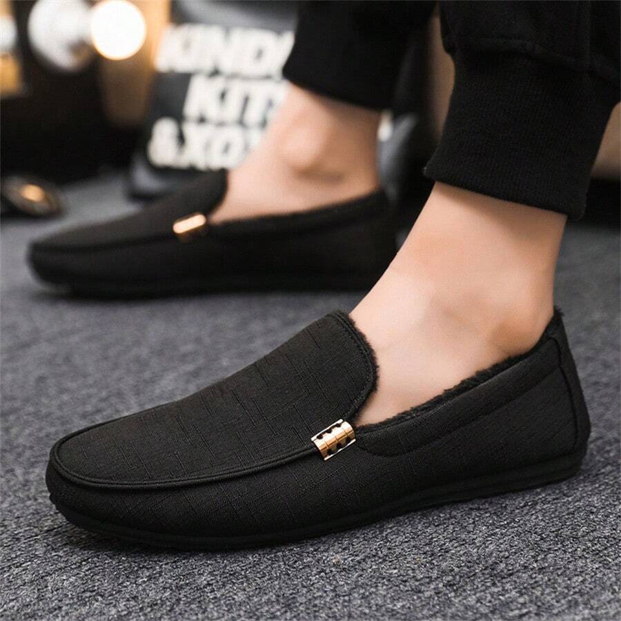 Men's Velvet Loafers - Black - View 1