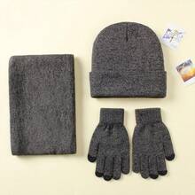 3入組女士冬季針織帽、圍巾和手套套裝,保暖多功能 - 灰色 - 查看 2