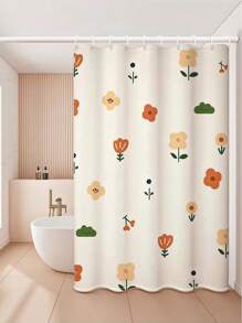 1入防水花卉花紋淋浴簾配鉤 - 加厚聚酯纖維浴室裝飾 - 彩色 - 查看 5