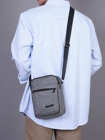 Herrryggsäck för fritidsbruk, ny moderiktig axelväska, enfärgat nylontyg, dragkedja, snygg axelväska