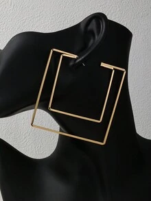 1對金屬雙層正方形女士耳環 - 金黃色 - 查看 2