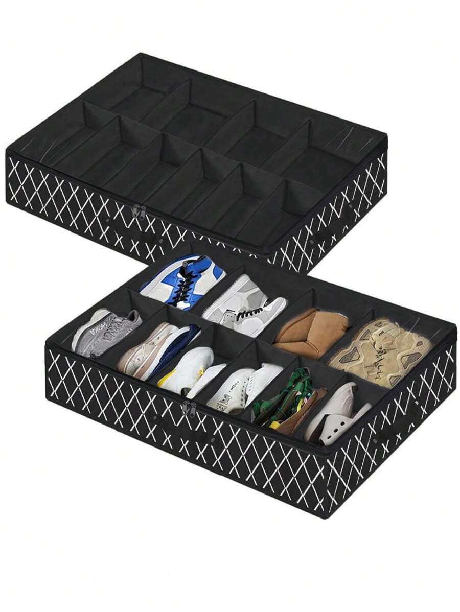 1 Hộp Đựng Giày Nhiều Ngăn Màu Đen Họa Tiết Hình Học Hộp Đựng Giày Tại Nhà - màu đen - Xem 1