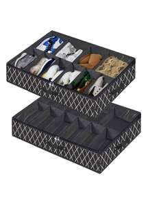 1 Hộp Đựng Giày Nhiều Ngăn Màu Đen Họa Tiết Hình Học Hộp Đựng Giày Tại Nhà - màu đen - Xem 2