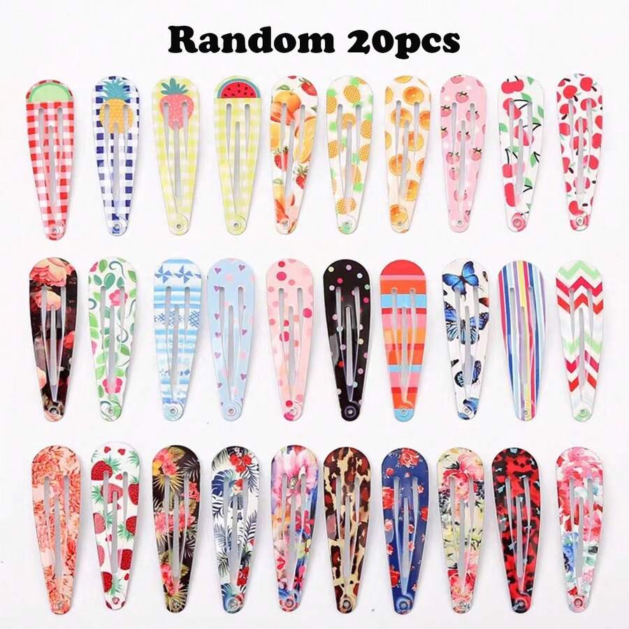 20 cái Ngẫu nhiên Kẹo Có màu sắc 5cm Nhựa Giọt nước Kẹp tóc Bộ , Bao gồm Kim loại Loại bướm , Hoa , Ngôi sao , Động vật , Trái cây & In BB Clip Đối với Cô gái Mặc hàng ngày , Du lịch , Kỳ nghỉ , Chụp ảnh , bờ biển - Nhiều màu - Xem 1