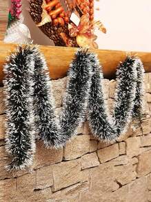 2入組聖誕花環,綠色葉子和流蘇絲帶裝飾花環,適用於聖誕樹、樓梯和壁爐裝飾 - 墨綠色 - 查看 1