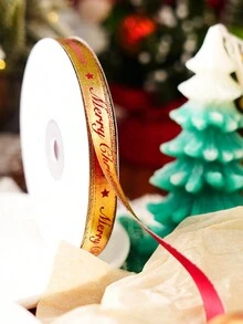 1 Roll Hot Stamping Christmas Gift Wrapping Ribbon For Gift Box, Paper Bag, Baking Package - Gold ribbon 1cm*22m - View 7