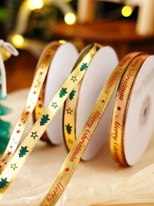 1 Roll Hot Stamping Christmas Gift Wrapping Ribbon For Gift Box, Paper Bag, Baking Package - Gold ribbon 1cm*22m - View 1
