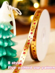 1 Roll Hot Stamping Christmas Gift Wrapping Ribbon For Gift Box, Paper Bag, Baking Package - Gold ribbon 1cm*22m - View 5