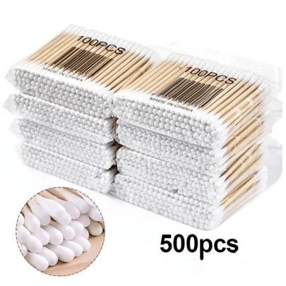 500pcs/Pack Disposable Double-Ended Wooden Swab For Makeup Removing, Ear Cleaning, Hygiene, Skincare, Living Room Home Bedroom Bathroom House Decor, Travel Stuff, Wedding, Party, Birthday, Gifts For Men Women Mom Dad Friends, New Years, Accessories, Funny Gift Accessories