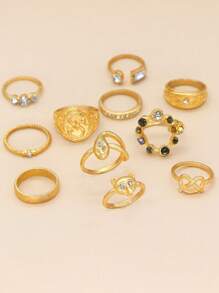 11pcs/Set Asymmetrical Rings Combination Of Dragon, Totem, Snake And Bear