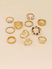 11pcs/Set Asymmetrical Rings Combination Of Dragon, Totem, Snake And Bear