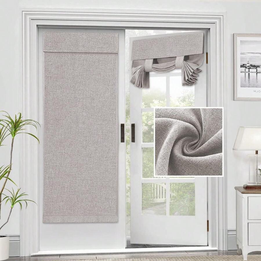 French Door Curtains Linen Textured Privacy French Door Blinds Kitchen Window Curtains Waterproof Room Darkening Curtains For Glass Door Tie Up Shade For Bedroom, 1 Panel - 灰褐色 - 查看 1