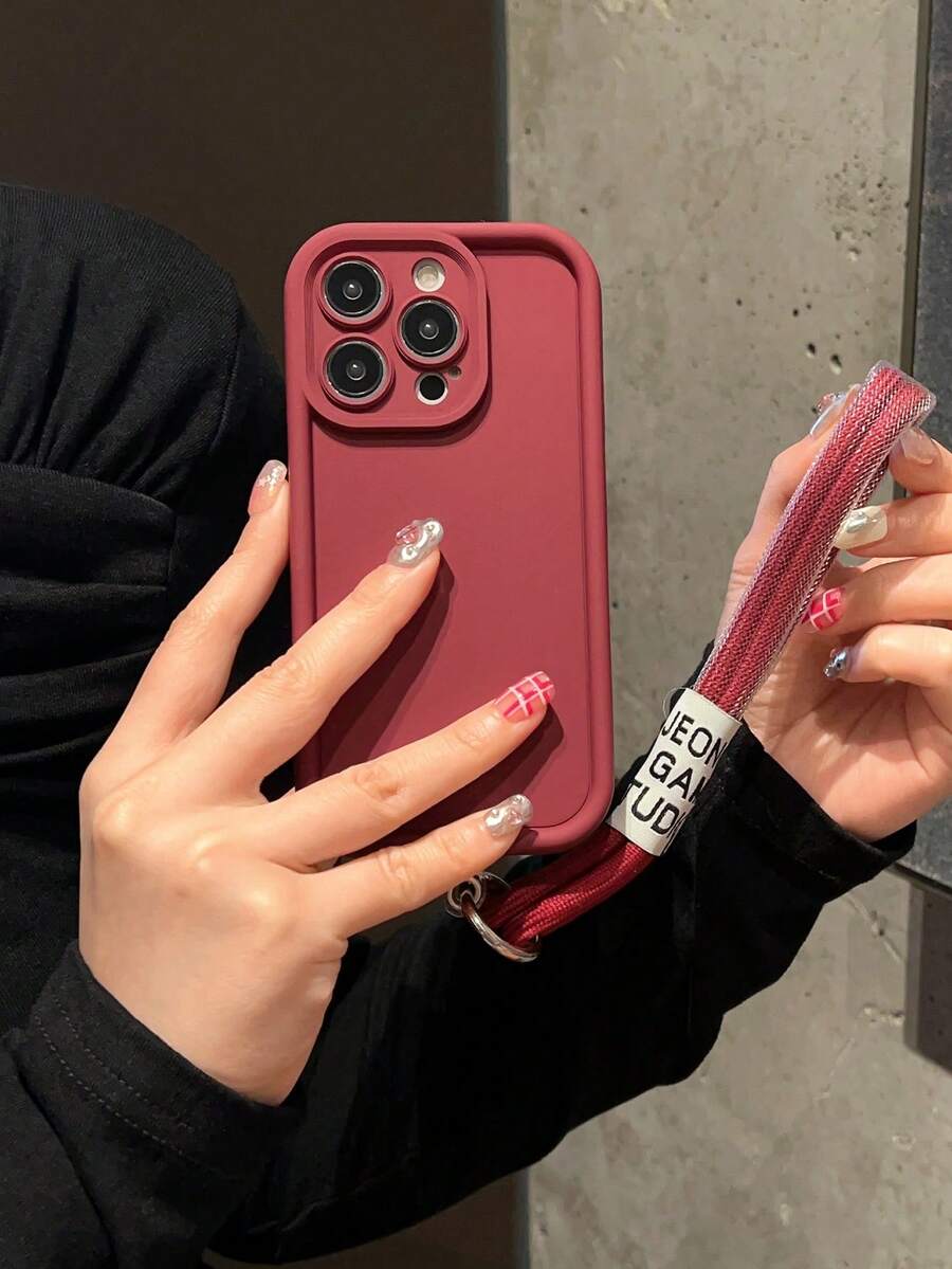 Nylon Wrist Strap & Lanyard Drop Proof Phone Case Compatible With Iphone - Burgundy - View 1