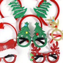 1入組聖誕孩子們的髮帶&眼鏡套裝包括聖誕樹,馴鹿,聖誕老人,雪人設計,完美適用於孩子們耶誕節裝配件和派對禮物
