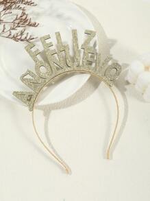 西班牙新年髮飾:黃金極簡主義雙面亮片“新年快樂”字母髮箍 1入組 - 金色 - 查看 1