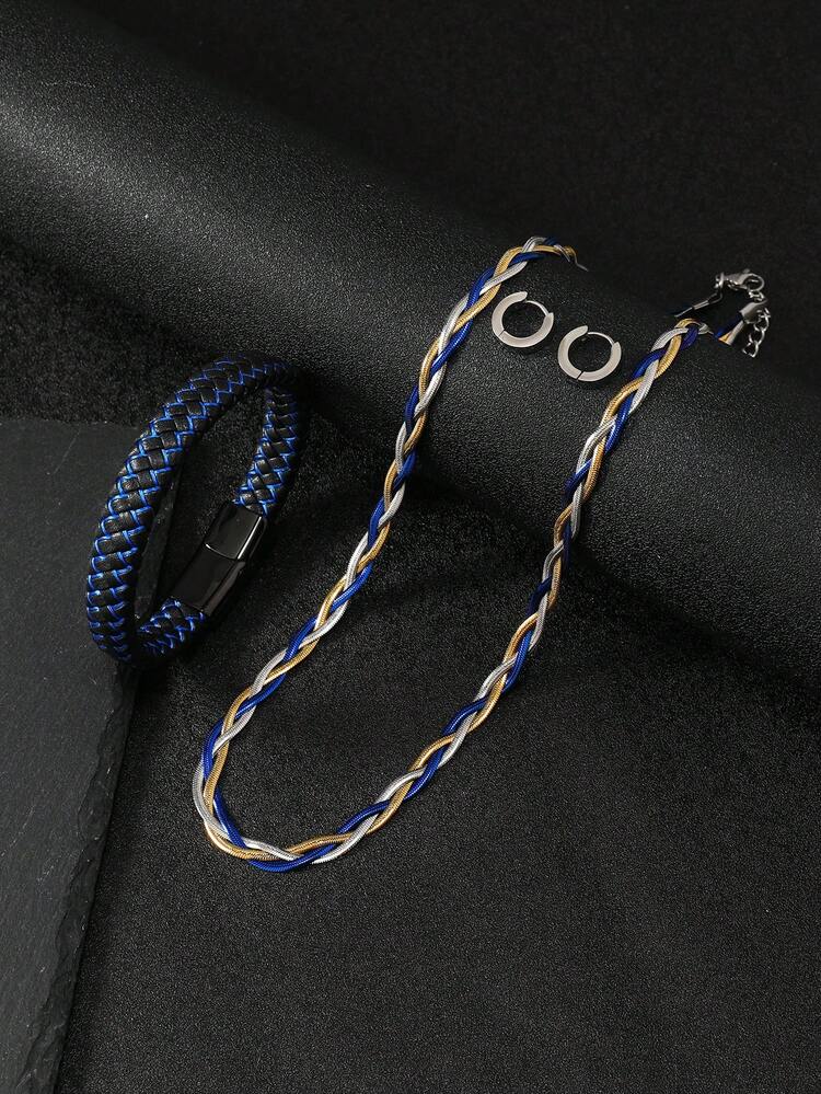 3pcs/set Leather Bracelet Set - Black - View 1