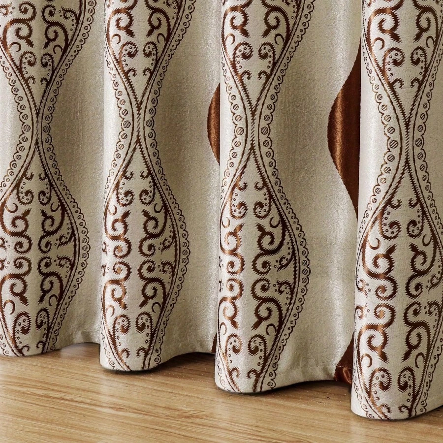 1pc American Style Bat Shaped Jacquard Blackout Curtain With Dual Color Sides And Anion Function - Coffee Brown - View 1