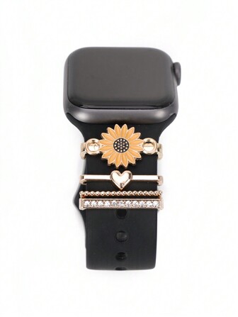 4 st/set Metall Söt Tusensköna Klockarmband Dekorationer Kompatibel med Apple Watch Tillbehör Kompatibel med Galaxy Klockor Serier Rem Hänge Ring