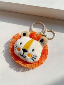 1只女士流蘇刺繡細節的獅子毛絨玩具汽車鑰匙扣,時尚可愛的鑰匙鍊,適合日常穿搭 - 彩色 - 查看 3