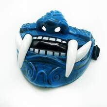 1pc Creative Hannya Half-Face Horror Mask Anime-Inspired Realistic Tiger Teeth Masquerade Mask For Life Parties, Cosplay, And Performance - Blue - View 4