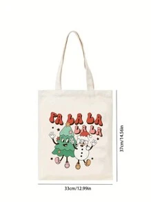 聖誕圖案印花帆布購物袋，輕便便攜方肩包，時尚大容量手提包日常生活聖誕樹圖案，雪人，聖誕老人帽最好的聖誕禮物，送給老師，送給女士，送給女朋友和家庭