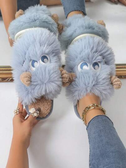 女士毛絨拖鞋,舒適柔軟開放式防滑室內拖鞋,家居拖