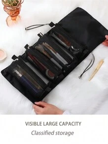 便攜式且可拆卸的4合1旅行化妝包，1個多功能化妝品組織手提袋，浴室淋浴錢包便攜化妝刷存儲手抓包，採用拉鍊開口，可收納口紅，刷子，護膚品，手機，，小物品。適用於家庭，旅行，度假和學校使用，化妝包化妝包護膚包化妝包收納袋，旅行必備郵輪必備宿舍必備婚禮伴娘禮物媽媽禮物生日禮物朋友和老師的禮物家居裝飾，浴室客廳臥室裝飾，浴室組織者，珠寶組織者，唇油組織者，指甲油組織者儲物，化妝品組織者化妝包化妝盒 - 黑色 - 查看 1