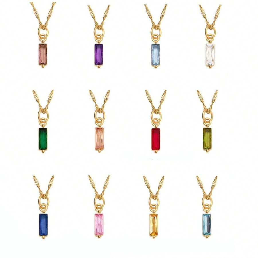Exquisite And Simple Stainless Steel 18k Gold Plated December Birthstone Cz Inlaid Pendant Necklace - December - View 1