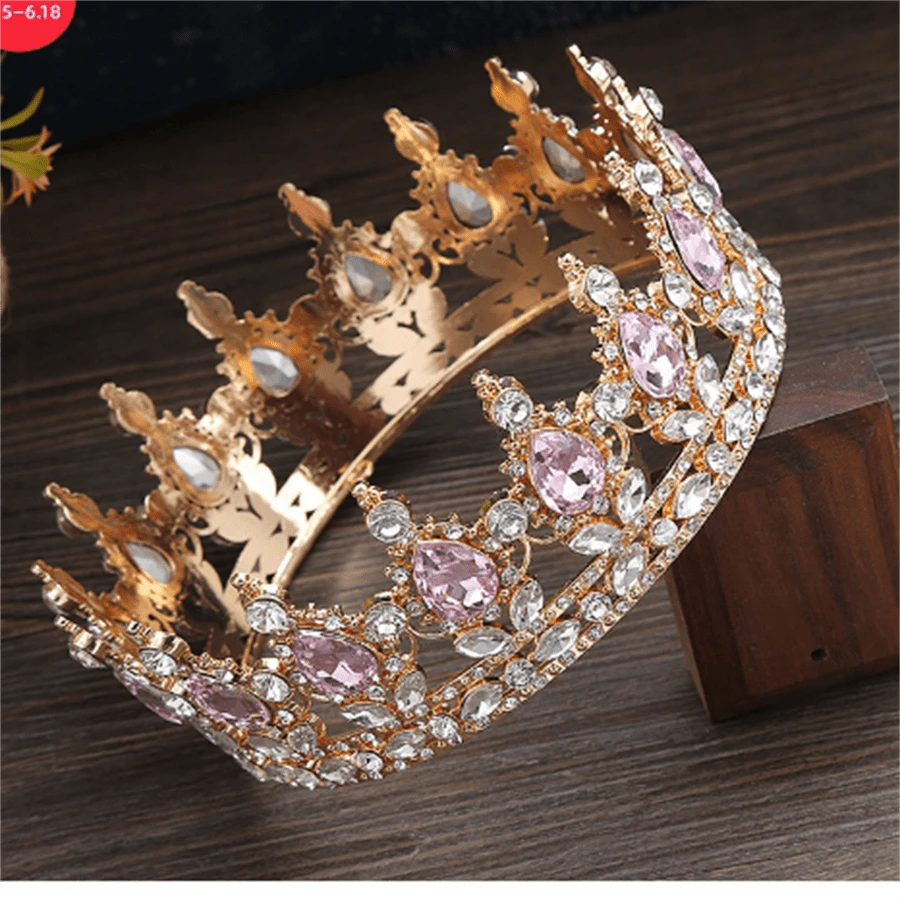 1pc Baroque Style European Crown Tiara For Bridal Wedding Party Costume Performance - Baby Pink - View 1
