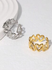 1pc Alla Moda Semplice E Dolce In Acciaio Inossidabile Che Non Scolorisce Scava Fuori L'anello Apri Cuore Amore Per La Festa Delle Donne E L'uso Quotidiano