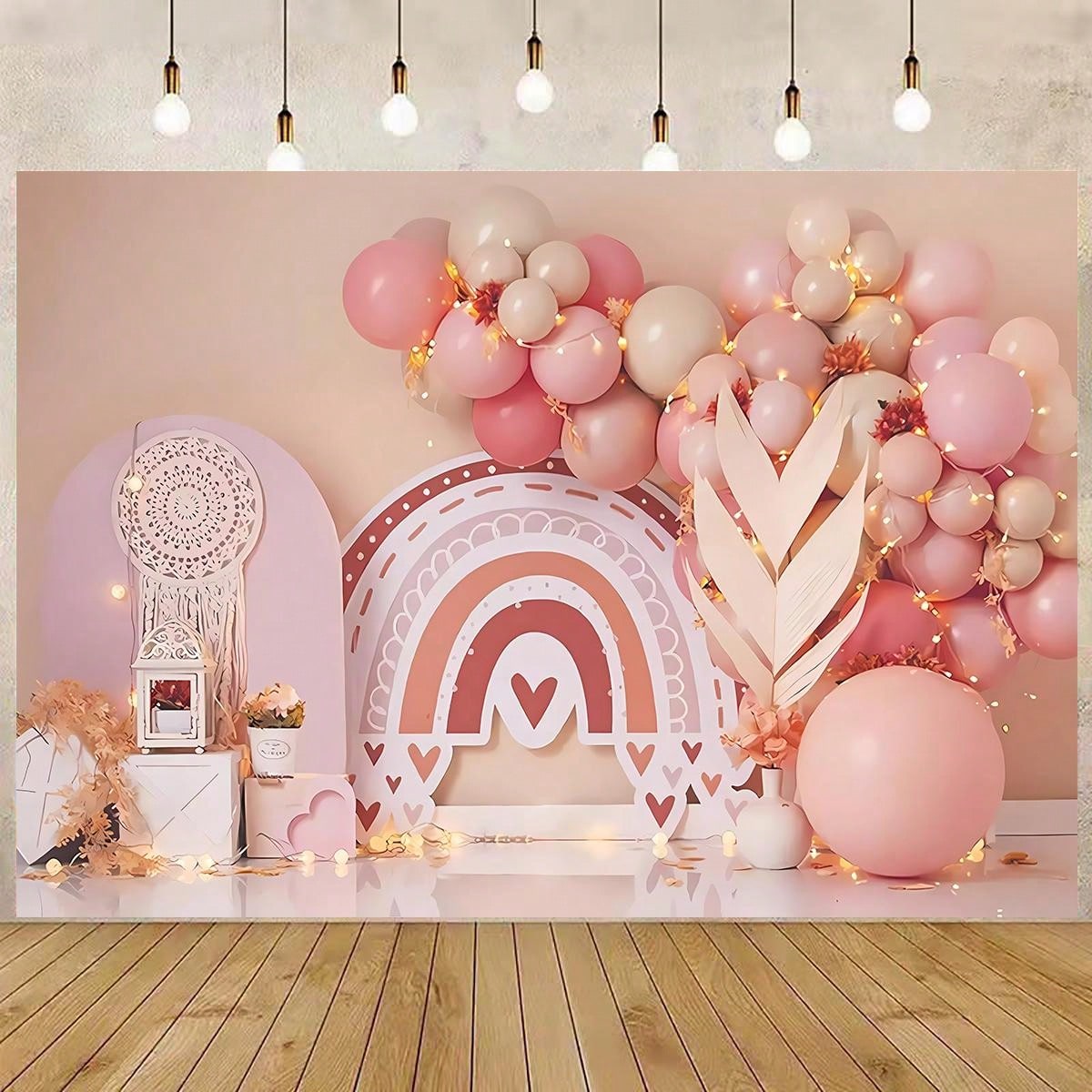 1pc Pink Rainbow Balloon Decor Theme Background Cloth, For Photography